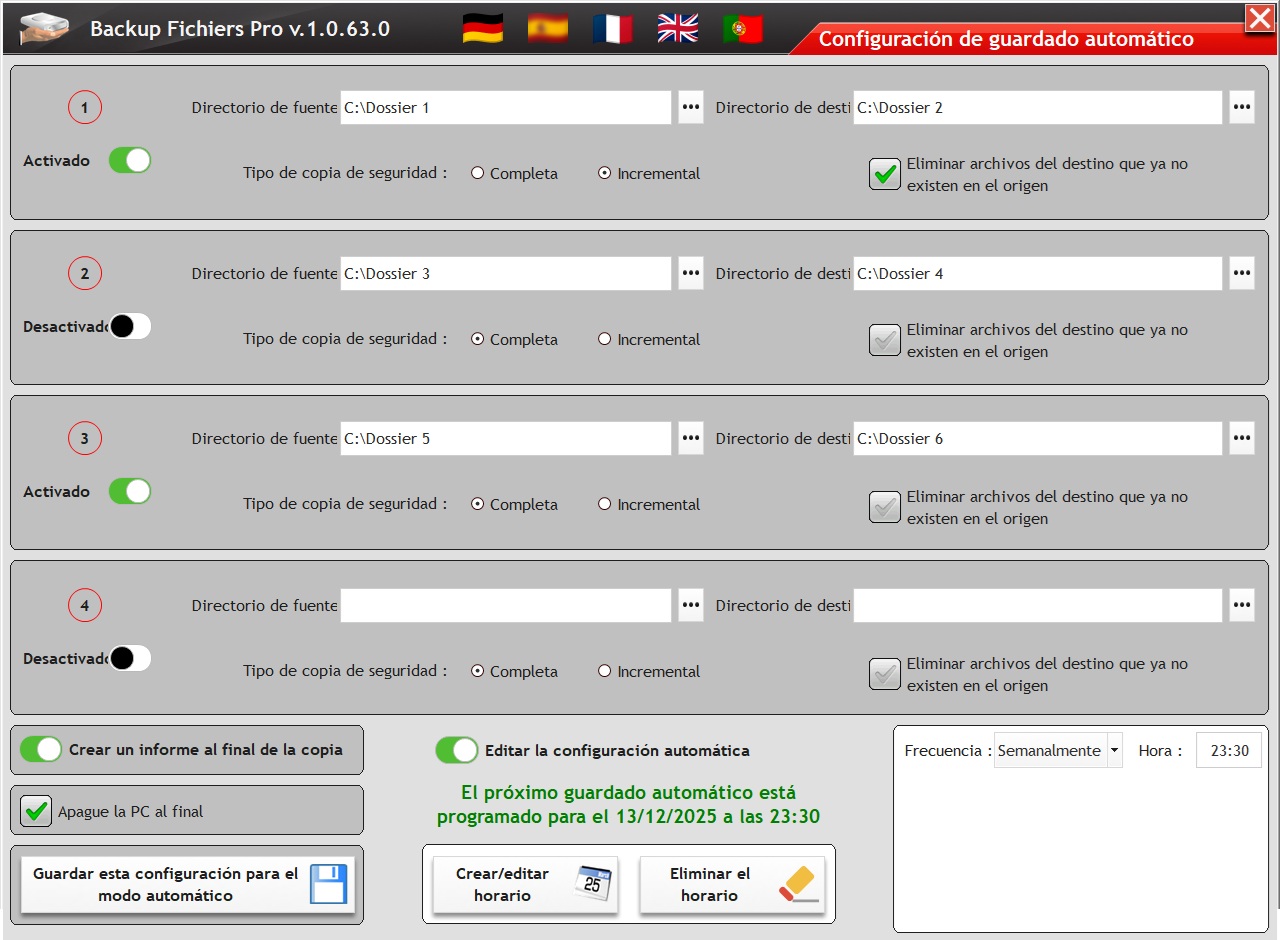 Captura de BackupFichiersPro en español